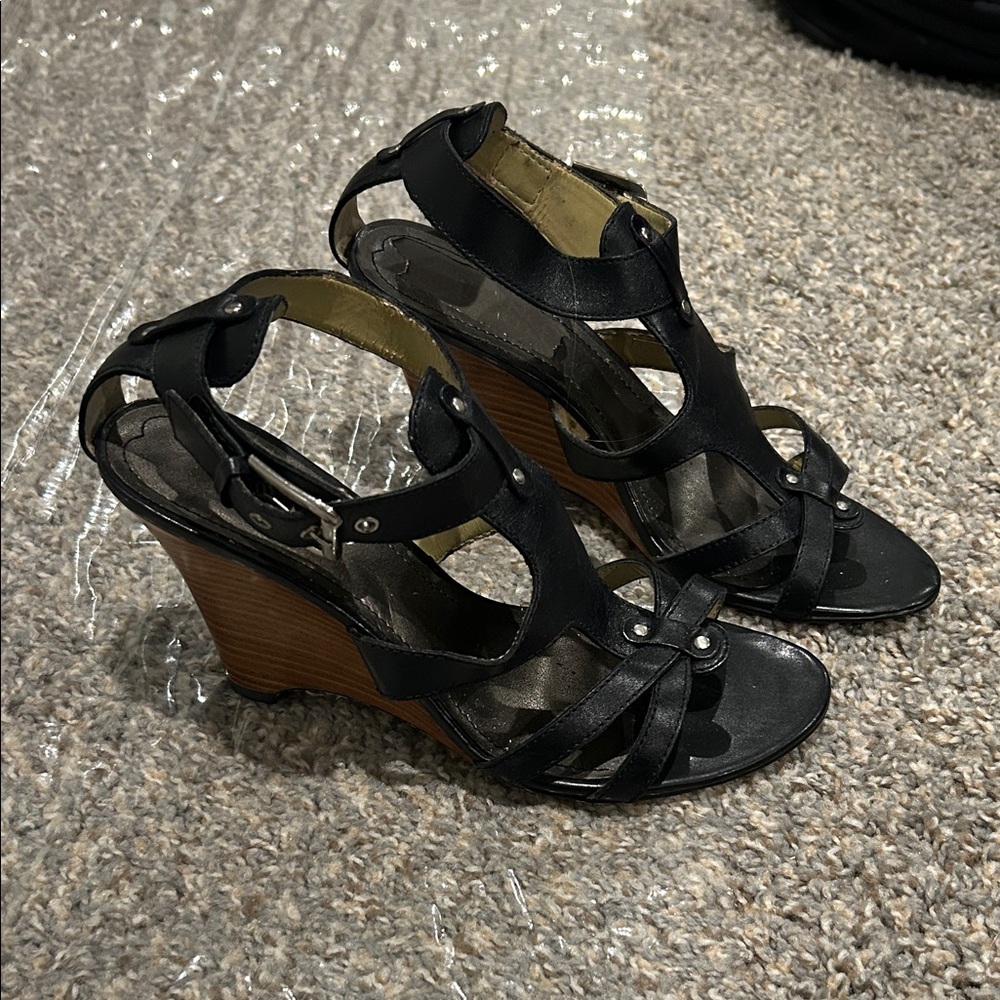 Franco Sarto Black Strappy Wedges